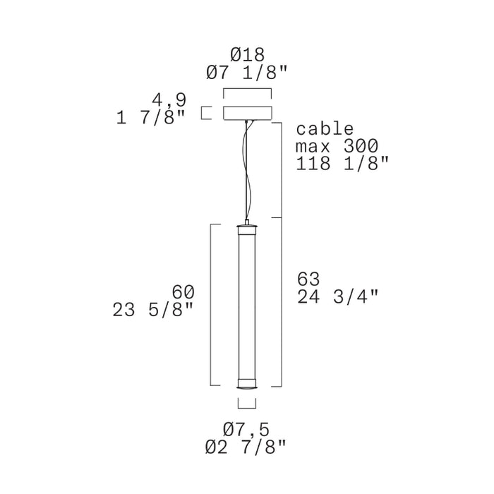Leucos Stacking 60 1-lt 3" LED Naked Vertical Pendant