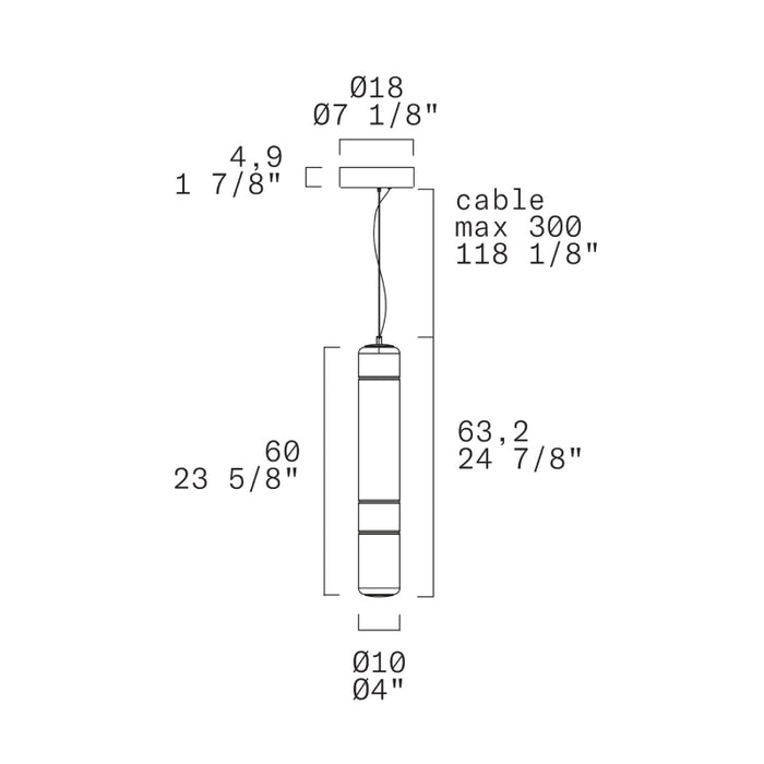 Leucos Stacking 60 1-lt 4" LED Vertical Pendant