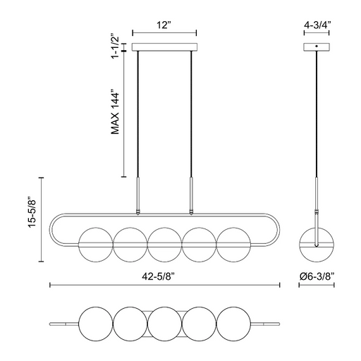 Alora LP302005 Tagliato 5-lt 43" LED Linear Pendant