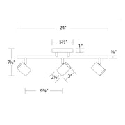 WAC TK-260503 Pipe 3-lt 24" LED Fixed Rail, Ceiling and Wall Mount, CCT Selectable