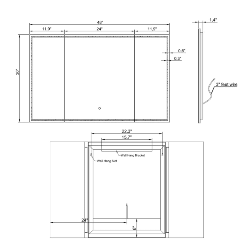 Paris Mirror Trifold 48" x 30" LED Front-Lit Mirror, 3CCT Selectable
