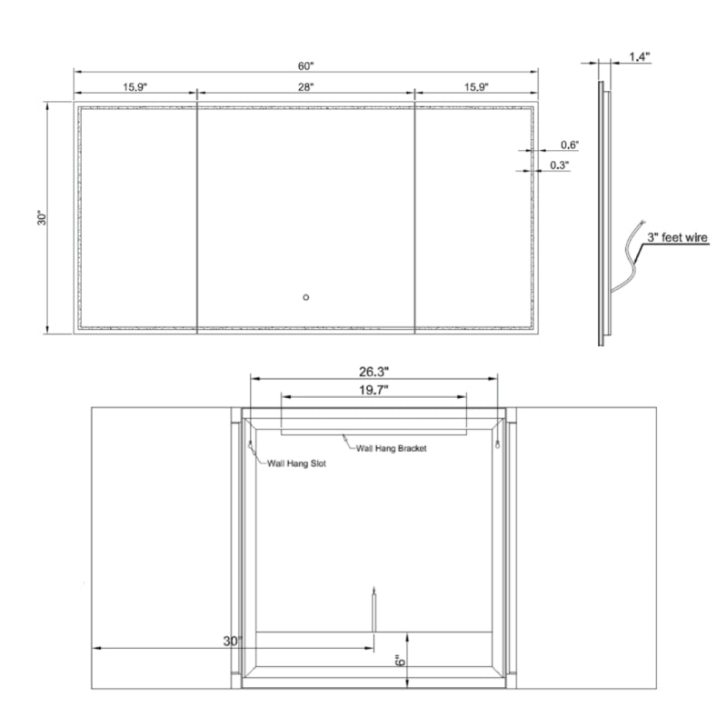 Paris Mirror Trifold 60" x 30" LED Front-Lit Mirror, 3CCT Selectable