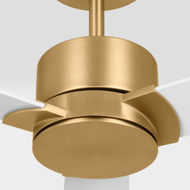 Visual Comfort Rozzen 44" Ceiling Fan, Damp Location - Burnished Brass with Matte White Blades