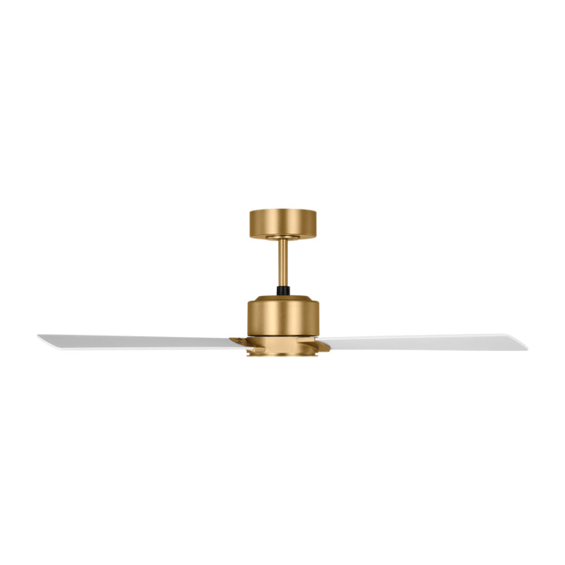 Visual Comfort Rozzen 44" Ceiling Fan, Damp Location - Burnished Brass with Matte White Blades