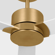 Visual Comfort Rozzen 52" Ceiling Fan, Damp Location - Burnished Brass with Matte White Blades