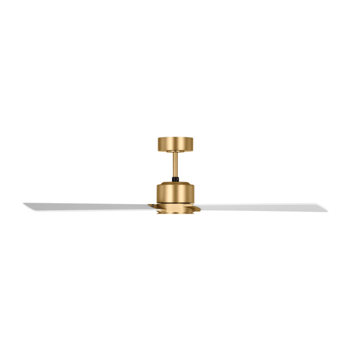 Visual Comfort Rozzen 52" Ceiling Fan, Damp Location - Burnished Brass with Matte White Blades