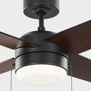 Generation Loni 52" Pull Chain Ceiling Fan with LED Light Kit - Midnight Black with Midnight Black / American Walnut Blades