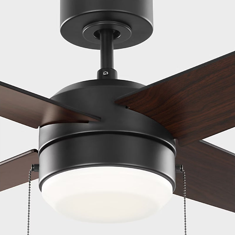Generation Loni 52" Pull Chain Ceiling Fan with LED Light Kit - Midnight Black with Midnight Black / American Walnut Blades