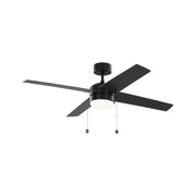 Generation Loni 52" Pull Chain Ceiling Fan with LED Light Kit - Midnight Black with Midnight Black / American Walnut Blades