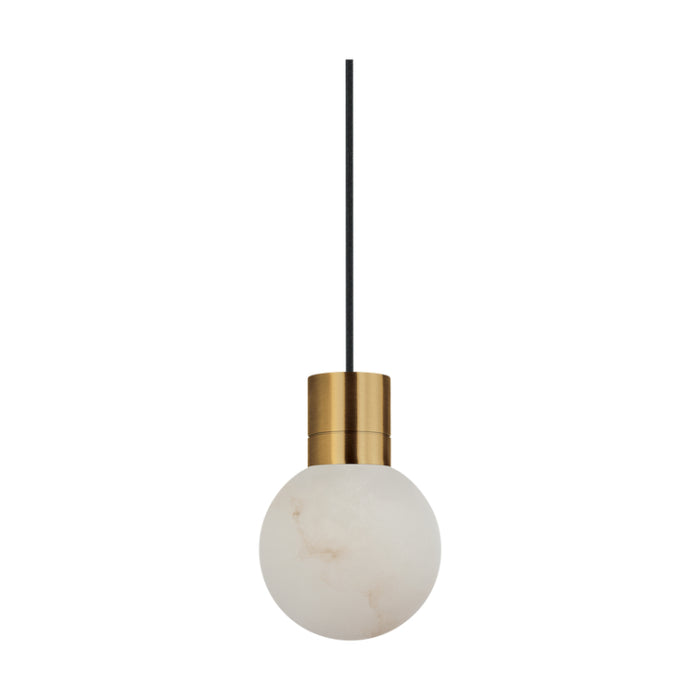Visual Comfort SLPD541 Mina Alabaster 1-lt 5" LED Pendant - Hand Rubbed Antique Brass/Black ord