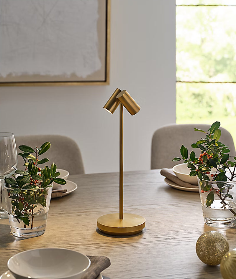 Visual Comfort SLTB27027 Doppia 2-lt 15" Tall LED Table Lamp - Natural Brass