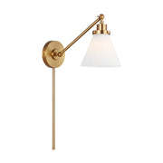 Visual Comfort CW1121 Wellfleet 1-lt 9" Tall Single Arm Cone Task Sconce - Burnished Brass/Milk Glass