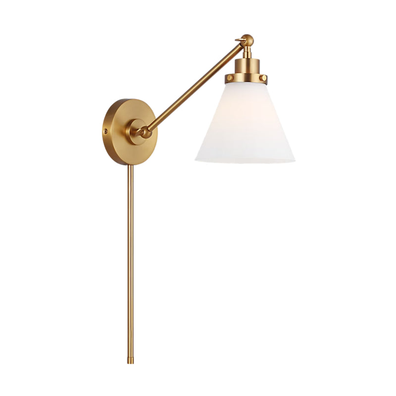 Visual Comfort CW1121 Wellfleet 1-lt 9" Tall Single Arm Cone Task Sconce - Burnished Brass/Milk Glass