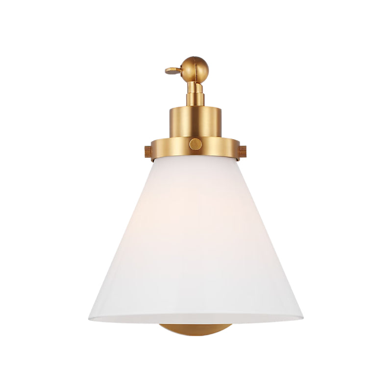 Visual Comfort CW1121 Wellfleet 1-lt 9" Tall Single Arm Cone Task Sconce - Burnished Brass/Milk Glass