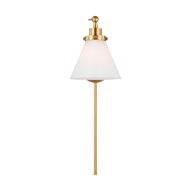 Visual Comfort CW1121 Wellfleet 1-lt 9" Tall Single Arm Cone Task Sconce - Burnished Brass/Milk Glass