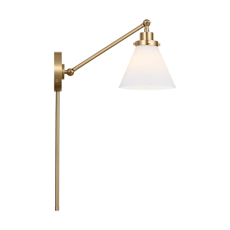 Visual Comfort CW1121 Wellfleet 1-lt 9" Tall Single Arm Cone Task Sconce - Burnished Brass/Milk Glass