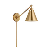 Visual Comfort CW1121 Wellfleet 1-lt 9" Tall Single Arm Cone Task Sconce - Burnished Brass/Burnished Brass