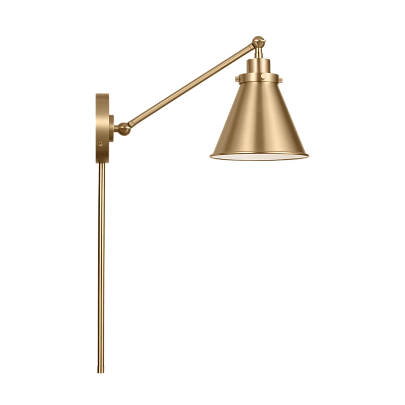 Visual Comfort CW1121 Wellfleet 1-lt 9" Tall Single Arm Cone Task Sconce - Burnished Brass/Burnished Brass
