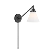 Visual Comfort CW1121 Wellfleet 1-lt 9" Tall Single Arm Cone Task Sconce - Midnight Black/Milk Glass