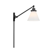 Visual Comfort CW1121 Wellfleet 1-lt 9" Tall Single Arm Cone Task Sconce - Midnight Black/Milk Glass