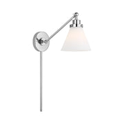 Visual Comfort CW1121 Wellfleet 1-lt 9" Tall Single Arm Cone Task Sconce - Polished Nickel/Milk Glass