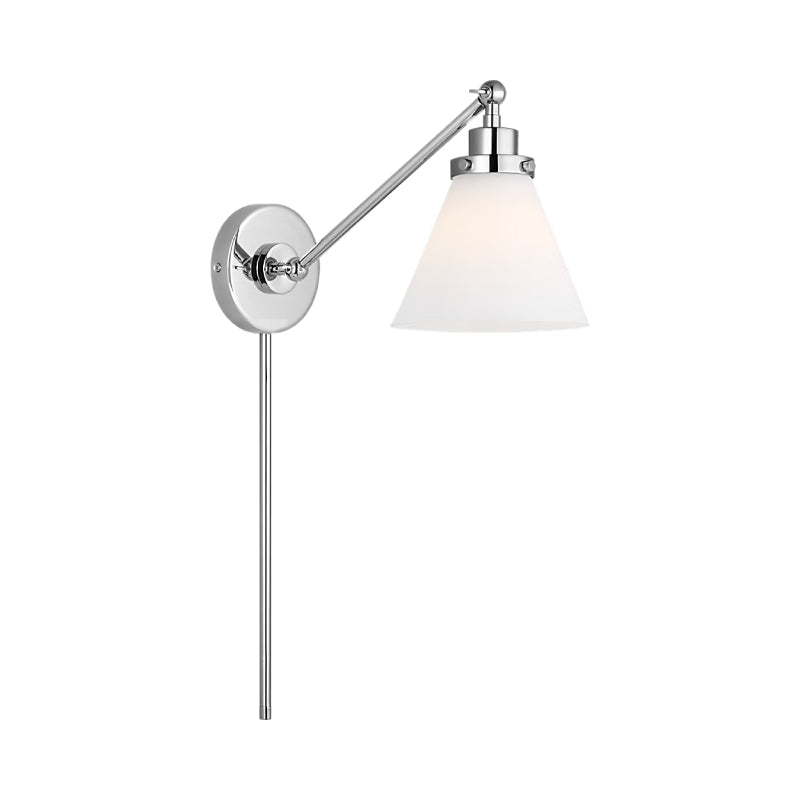 Visual Comfort CW1121 Wellfleet 1-lt 9" Tall Single Arm Cone Task Sconce - Polished Nickel/Milk Glass