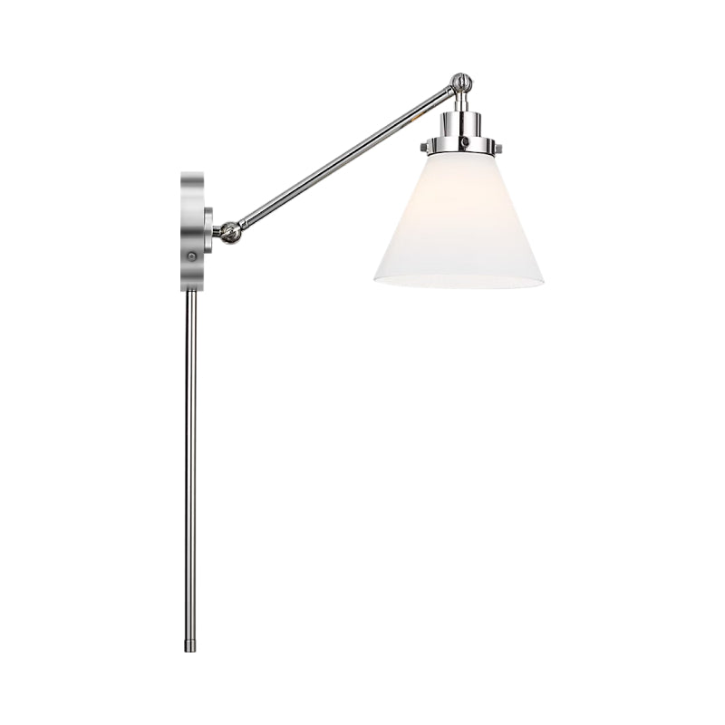 Visual Comfort CW1121 Wellfleet 1-lt 9" Tall Single Arm Cone Task Sconce - Polished Nickel/Milk Glass