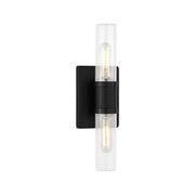 Visual Comfort 4465002 Keaton 2-lt 16" Bath Sconce - Midnight Black/Clear Fluted