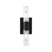Visual Comfort 4465002 Keaton 2-lt 16" Bath Sconce - Midnight Black/Clear Fluted