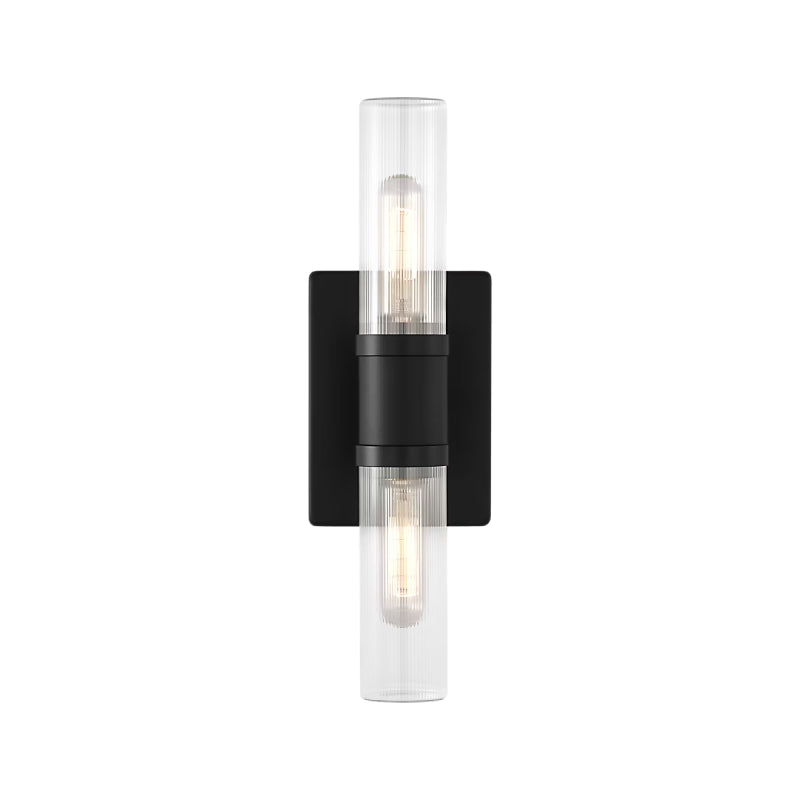 Visual Comfort 4465002 Keaton 2-lt 16" Bath Sconce - Midnight Black/Clear Fluted