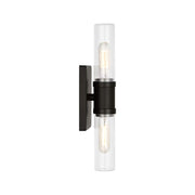Visual Comfort 4465002 Keaton 2-lt 16" Bath Sconce - Midnight Black/Clear Fluted
