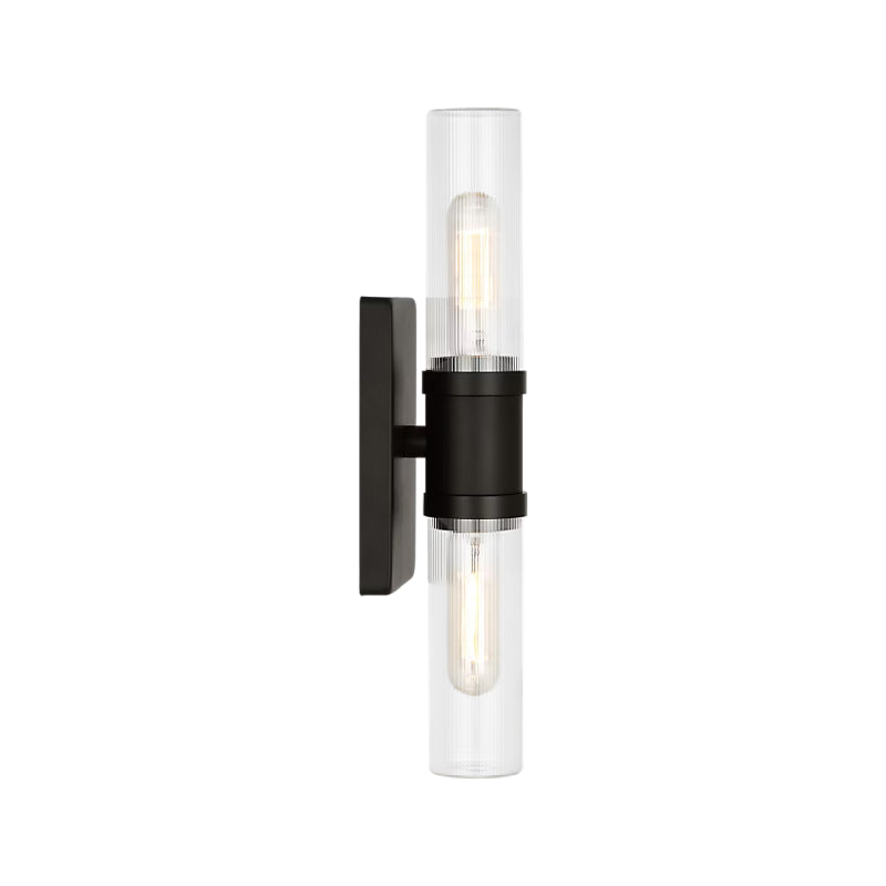 Visual Comfort 4465002 Keaton 2-lt 16" Bath Sconce - Midnight Black/Clear Fluted