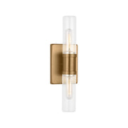 Visual Comfort 4465002 Keaton 2-lt 16" Bath Sconce - Satin Brass/Clear Fluted