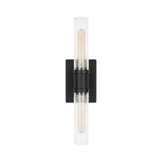 Visual Comfort 4565002 Keaton 2-lt 20" Tall Bath Sconce - Midnight Black/Clear Crackle Glass