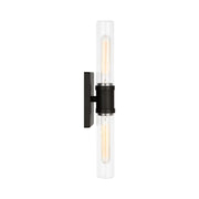 Visual Comfort 4565002 Keaton 2-lt 20" Tall Bath Sconce - Midnight Black/Clear Fluted