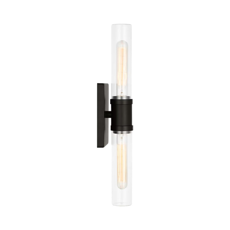 Visual Comfort 4565002 Keaton 2-lt 20" Tall Bath Sconce - Midnight Black/Clear Fluted