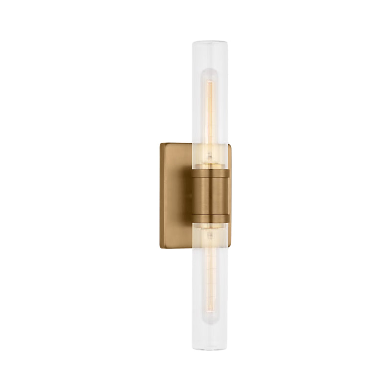 Visual Comfort 4565002 Keaton 2-lt 20" Tall Bath Sconce - Satin Brass/Clear Fluted