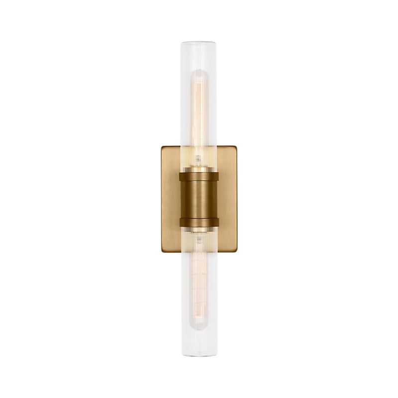 Visual Comfort 4565002 Keaton 2-lt 20" Tall Bath Sconce - Satin Brass/Clear Fluted