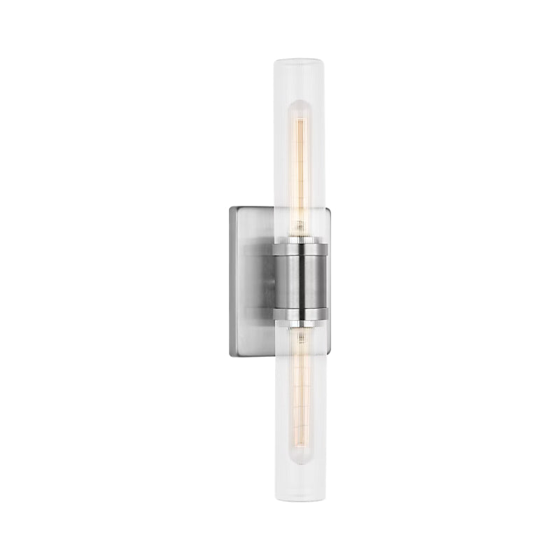 Visual Comfort 4565002 Keaton 2-lt 20" Tall Bath Sconce - Brushed Nickel/Clear Fluted