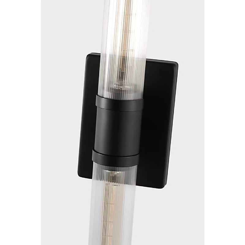 Visual Comfort 4665002 Keaton 2-lt 30" Tall Bath Sconce - Midnight Black/Clear Fluted Glass