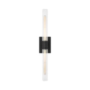 Visual Comfort 4665002 Keaton 2-lt 30" Tall Bath Sconce - Midnight Black/Clear Fluted Glass