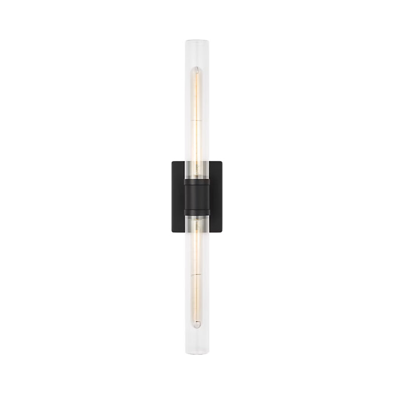 Visual Comfort 4665002 Keaton 2-lt 30" Tall Bath Sconce - Midnight Black/Clear Fluted Glass