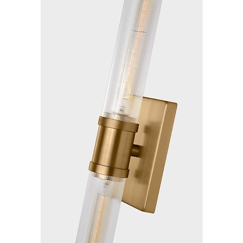 Visual Comfort 4665002 Keaton 2-lt 30" Tall Bath Sconce - Satin Brass/Clear Fluted Glass