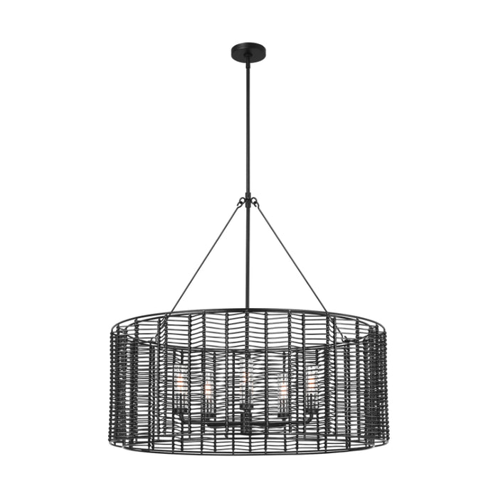 Visual Comfort TFC1155 Winslow 5-lt 36" LED Large Hanging Shade Chandelier - Aged Iron