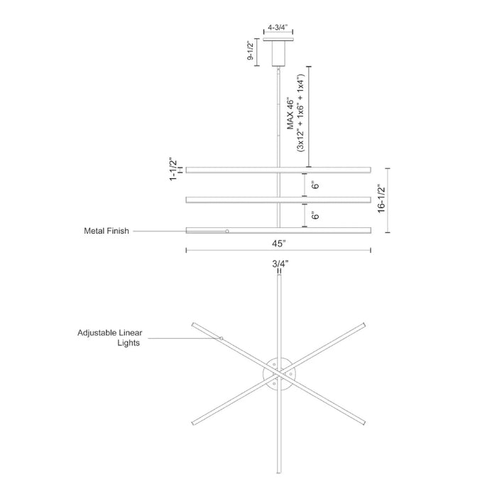 Kuzco CH10345 Vega 3-lt 45" LED Chandelier