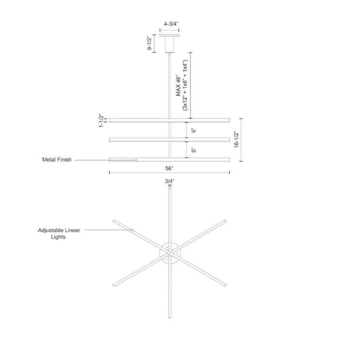 Kuzco CH10356 Vega 3-lt 56" LED Chandelier