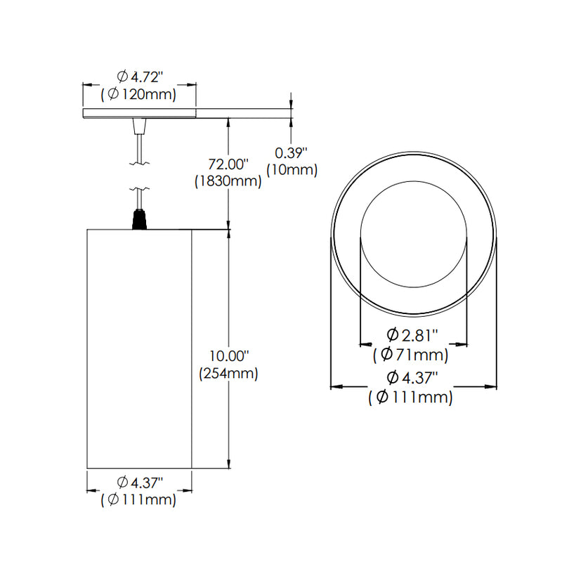 Eurofase WHSSU-BR10 Whiskey Broad 10" 13W LED Cylinder, Suspension Mount, Clear Diffuser