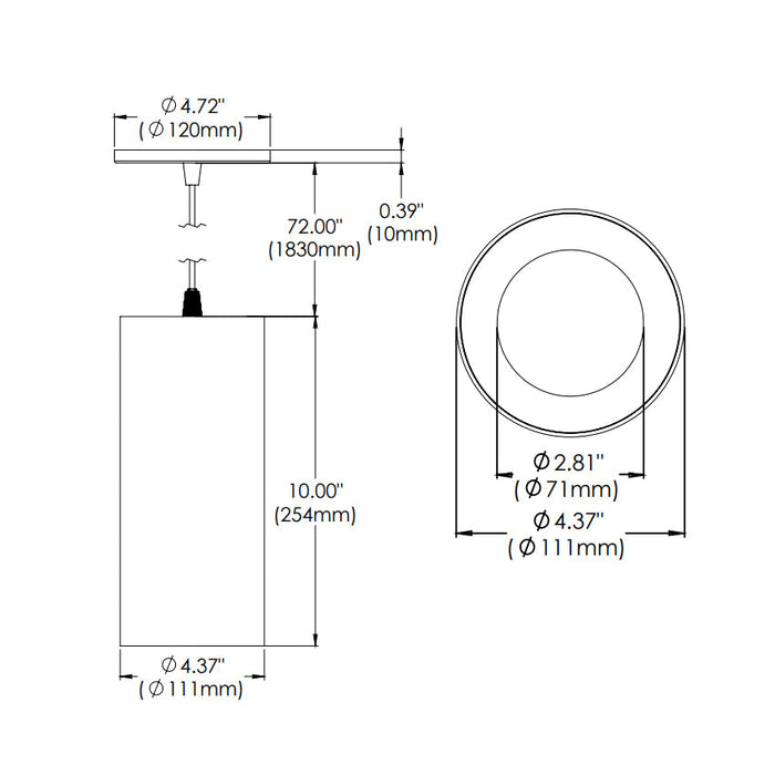 Eurofase WHSSU-BR10 Whiskey Broad 10" 26W LED Cylinder, Suspension Mount, Clear Diffuser