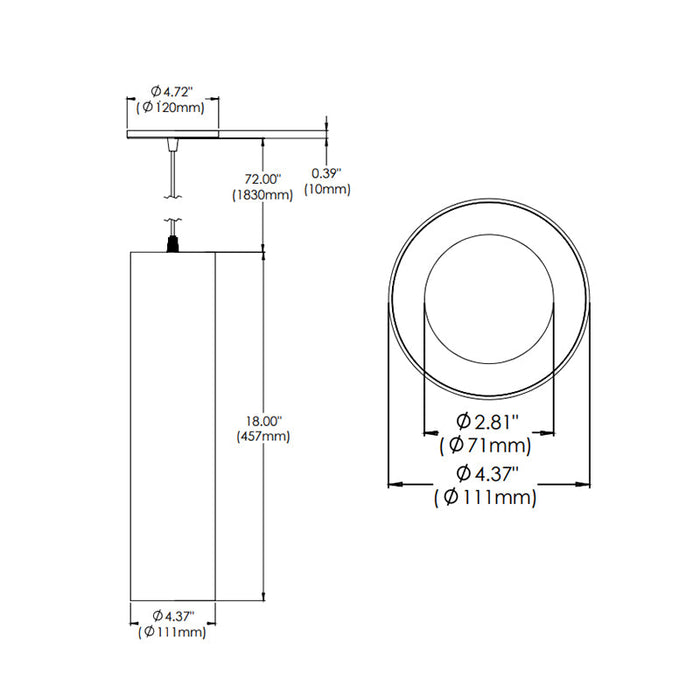 Eurofase WHSSU-BR18 Whiskey Broad 18" 13W LED Cylinder, Suspension Mount, Frosted Diffuser