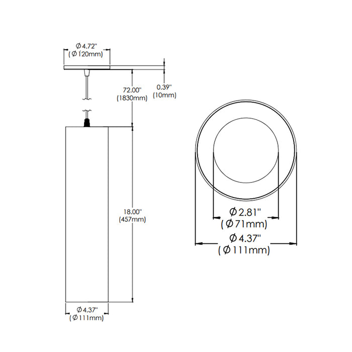 Eurofase WHSSU-BR18 Whiskey Broad 18" 13W LED Cylinder, Suspension Mount, Clear Diffuser